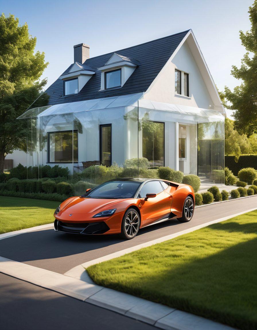 A sleek, modern car surrounded by a protective shield, symbolizing comprehensive coverage. In the background, a serene neighborhood landscape under a clear blue sky, reflecting peace of mind. Include subtle icons representing various car insurance benefits, like a shield, gears, and safety symbols. Use vibrant colors to evoke trust and security. super-realistic. vibrant colors. white background.
